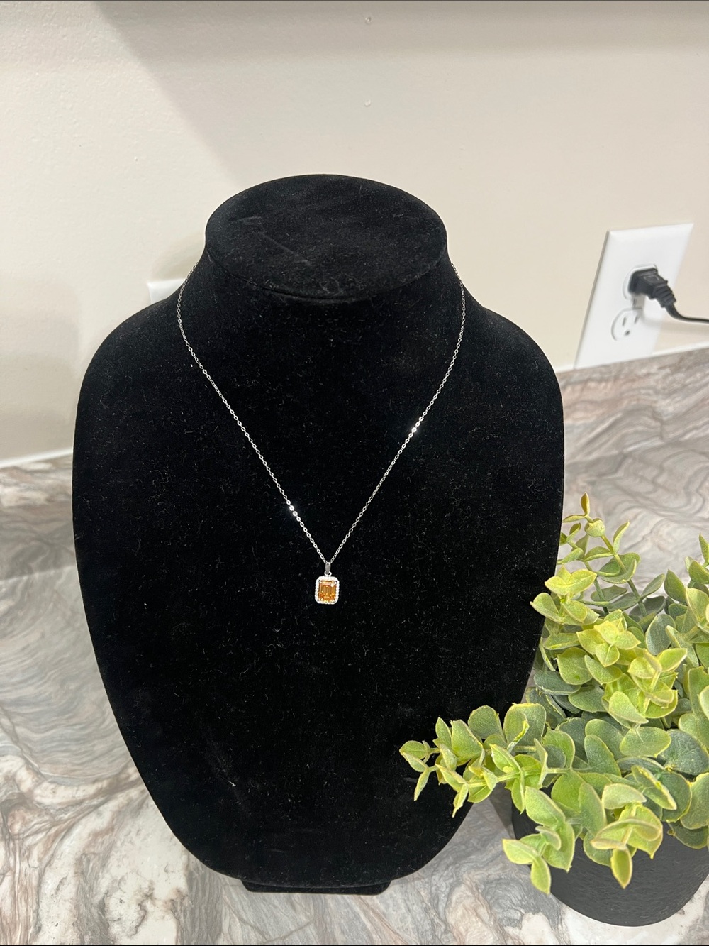 Moissanite Necklace with Champagne Square Pendant - Women's Jewelry